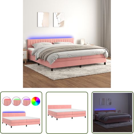 The Living Store Sommier à lattes de lit avec matelas et LED Rose 200x200 cm - Lit Plateforme - Lit Capitonné - Lit Design - Lit Double - Sommier Tapissier (1/5)