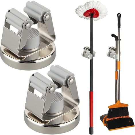 Strong Magnetic Hook, Strong Magnetic Broom Holder Wall Mount, No Drilling Door - Mobile Broom for Storage and Management of Garage Kitchen Washing Tools (Pack of 2) (1/5)