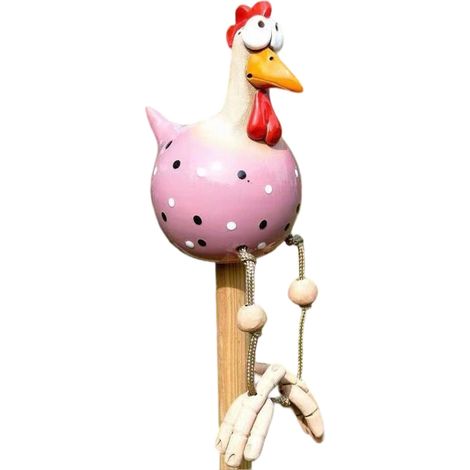 Décoration de jardin en céramique représentant une poule, figurine à piquer pour terrasse ou patio, résistante aux intempéries, statue en résine pour balcon ou salon (rose)