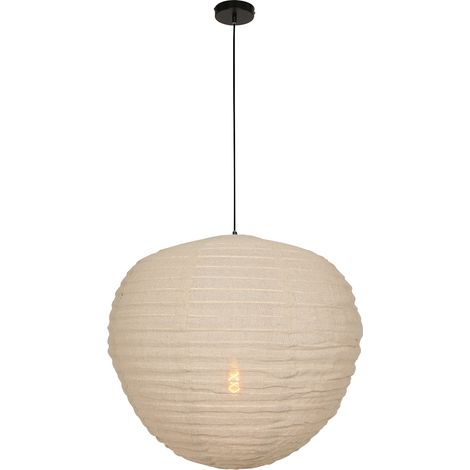 Sienna Bangalore Plafón Colgante Esférico Madera Blanco, Tela Lino, Metal (1/4)