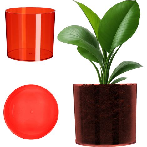 KADAX Blumentopf aus Kunststoff, Topf, rund, transparent, 13 cm, Rot