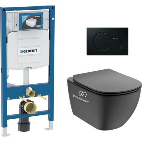 Pack WC con telaio Geberit + WC nero Ideal Standard Tesi Aquablade + Placca nera (GebBlackTesi-A-DE)