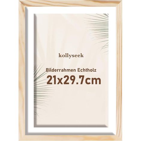 Kollyseek Bilderrahmen A4 Echtholz mit Passepartout Holz Acrylglas Kieferholz (1/5)