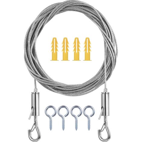 Kit de Treillis en Câble en Acier Inoxydable, Cable Acier 2mm x 6m, Fil Câbles de Tension avec œillets, Kit de Tension, Corde de Rideau de Douche (1/5)