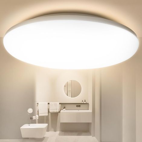 Plafonnier LED Plafond IP65 Étanche Ø28cm Ronde, 22W 3000K Blanc Chaud 3080LM CRI80+, Sans Scintillement, Éclairage Salle de Bain Cuisine Chambre Couloir (1/5)