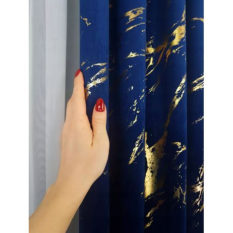 Rideau de velours à motif marbre - bleu marine (1/5)