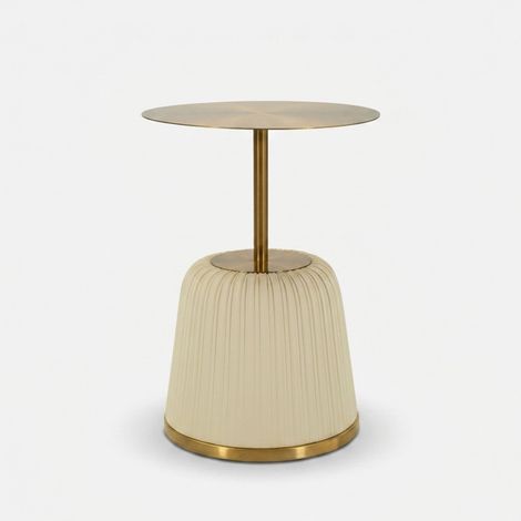 Table Basse Egle Blanche - Table Basse Ronde En Métal Et Polyuréthane, Ø 40 X 55 Cm, Finition Blanche Et Dorée - Collection Glam Line (1/5)