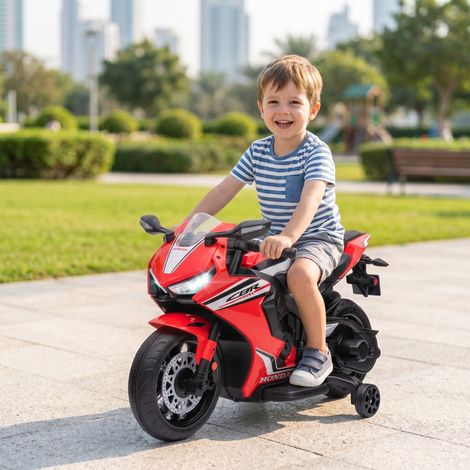 Moto Électrique Enfants sous Licence HONDA 6 V, 3 Km/h, Musique & Lumière, 2 Roues d'Entraînement, Rouge (1/5)