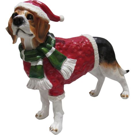 Christmas Beagle Dog Festive Figurine (Xmas Animal Statue Ornament) (1/5)