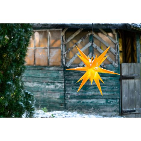 Étoile de Noël LED 55 cm jaune plastique 18 branches avec minuterie