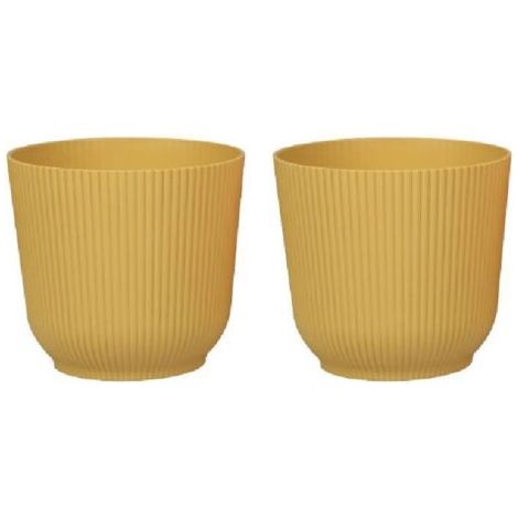 Pots de Fleurs Mats Pots de Plantes Ronds en Plastique Durables et Légers pour Salon et Salle à Manger - 2 pièces (Moutarde, 14 cm) (1/5)