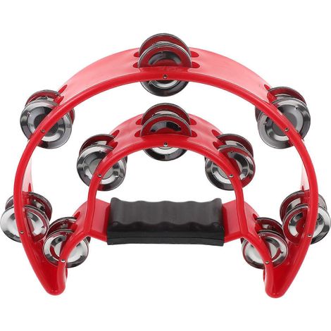 Tambourin double rangée demi-lune en métal, grelots musicaux, tambourin à main (rouge)-Red (1/4)