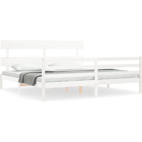 Lit double Lit adulte Cadre de lit sans matelas blanc 200x200 cm bois massif (1/5)