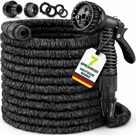TRESKO® Flexibler Gartenschlauch Wasserschlauch dehnbarer Flexischlauch 7,5 m Schwarz