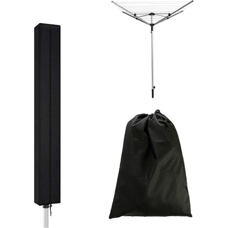 Housse de Protection pour Séchoir à Linge Rotatif 160 x 15 x 15 cm Housse Sechoir Parapluie Imperméable Housse Parapluie Sechoir Oxford avec Fermeture éclair et Cordon de Serrage (Noir) (1/4)