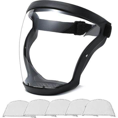 TOKLYUIE Protection intégrale anti-buée super HD réutilisable avec 5 filtres en coton réglable universel, Noir, 1Pcs (1/5)
