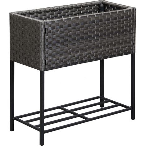Hochbeet Blumenkasten aus Poly Rattan mit Füßen und Ablage, 70 x 30 x 72 cm, braun für Garten Balkon Terrasse 
On-Site