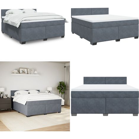 Sommier à lattes de lit et matelas Gris foncé 180x200cm Velours - Lit Double - Chambre À Coucher - Literie - Matelas À Ressorts Ensachés - Sommier Tapissier - Home & Living (1/5)