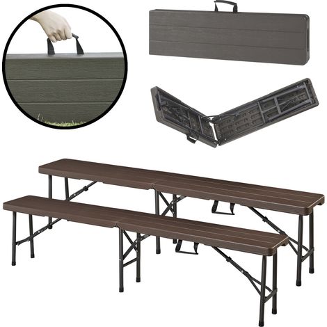 Set di 2 Panche Pieghevoli Lillestrøm 180x25x43 cm Marrone Effetto Legno [en.casa]