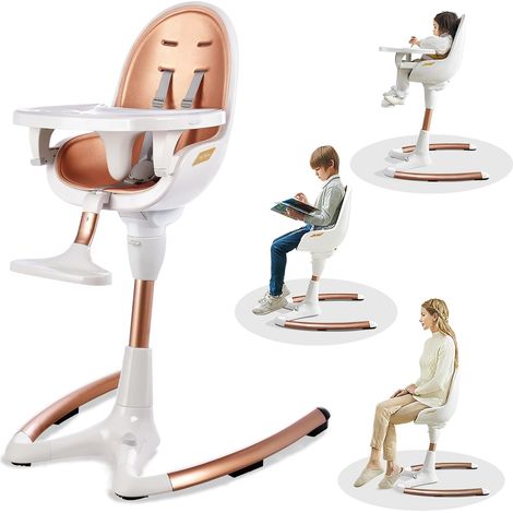 Chaise haute bébé de luxe avec hauteur d'assise réglable et tablette amovible, modèle haut de gamme, blanc doré (1/5)