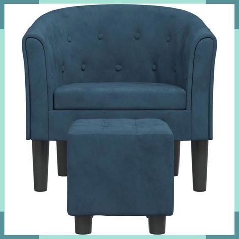 Fauteuil cabriolet - 356481 - Velours bleu foncé - Boutons tuftés - Repose-pied inclus (1/5)