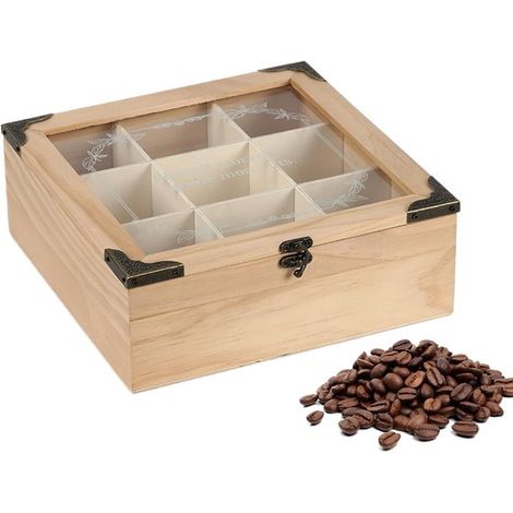 Boîte à thé - Coffret à thé - Rangement cuisine - 9 compartiments - 27 x 27 x 12 cm - Non spécifié (1/5)