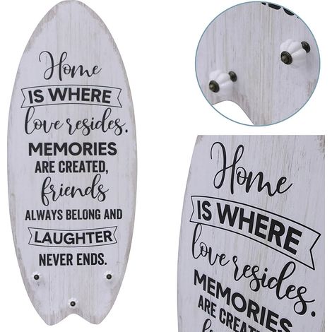 Melko Plankenschild Surfboard Home 100 cm mit Kleiderhaken Holzbild Surfbrett Wandgarderobe (1/5)