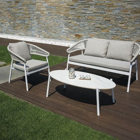 Salotto da giardino 4 posti in alluminio Cap-Ferrat  Bianco