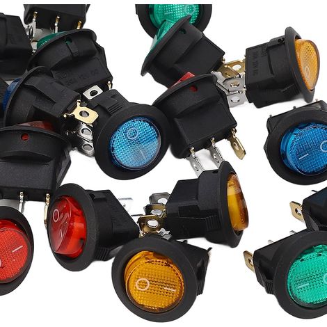 20pcs LED Light Round Rocker, interrupteur 3 broches 2 Gear 20 mm Light LED sur l'interrupteur à bascule de puissance, pour les voitures avec une alimentation DC 12V (1/5)