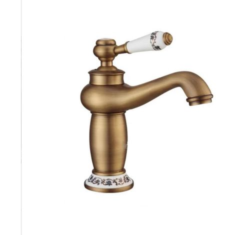 Laiton Robinet Rétro Salle de Bain, Robinet de Lavabo Poignée en Céramique Mitigeur Monocommande Lavabo, Robinet Salle Bain Eau Chaude et Froide