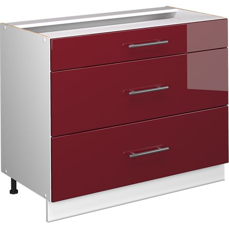 Mobiletto base per cucina Fame-Line, Bordeaux lucido/Bianco, 100 cm senza piano di lavoro, Vicco (1/5)