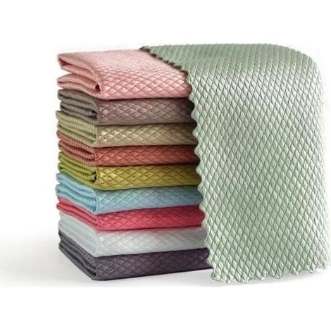 Lot Chiffons de Microfibre Chiffons Nettoyage 10 Chiffon Nettoyer en Ecailles de Poisson 25x25cm, Serviette Réutilisable Ecologique (1/4)