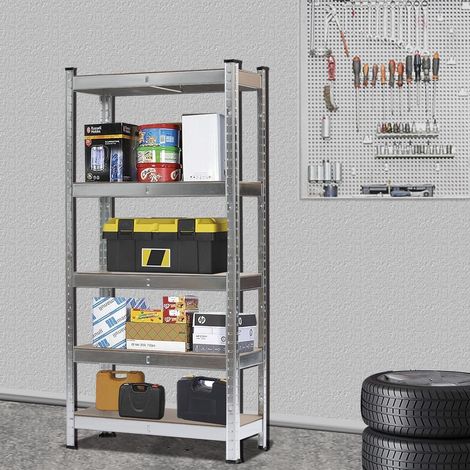5 Tier Shelving Unit for Garage Shelf Modern Design Metal Shelves with Solid MDF Wood Boards Heavy Duty 875kg Total Capacity/175kg Per Shelf Racking (1/5)