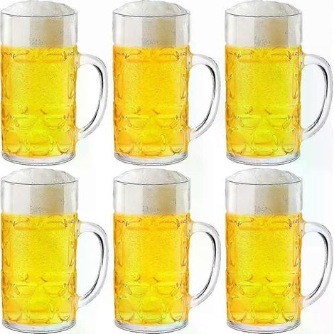 Chope à bière en plastique de 600 ml (20 oz) avec anse et bouchon, réutilisable, transparente, grande taille, idéale pour les boissons de bar, qualité exceptionnelle (1/5)