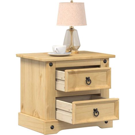vidaXL Comodino Corona 53x39x47 cm in Legno Massello di Pino