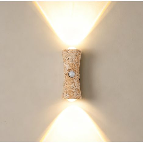 Applique Murale LED Sans Fil Rechargeable avec Détecteur de Mouvement - Fixation Magnétique, Éclairage Haut/Bas 3 Températures de Couleur pour Chambre, Couloir & Escalier - Effet Pierre Travertin Jaun (1/5)