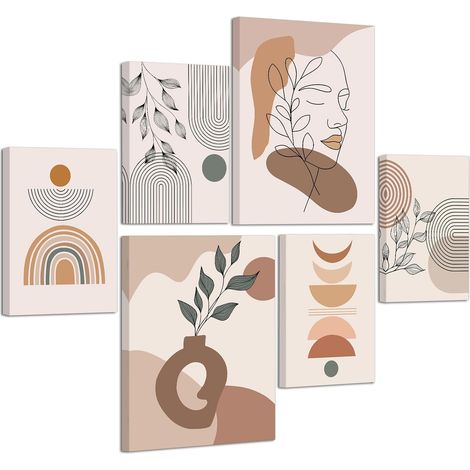6 Sets of Beige Géométrique Lignes Tableau Decoration Murale Encadre, Nordique Minimaliste Plantes Tableau Peinture Abstrait Impression sur toile Posters Déco Murale pour Salon Chambre Cuisine (1/5)