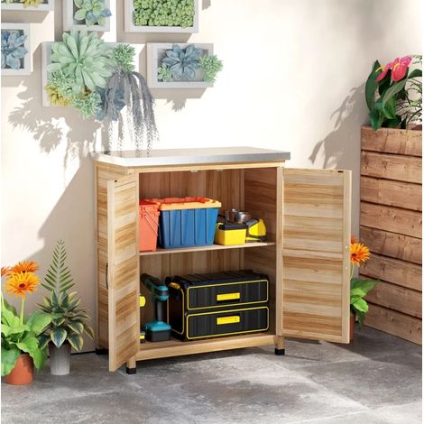 Mueble de almacenaje de jardín con estante y encimera, 79 x 43 x 92 cm, madera DESVIAE (1/5)