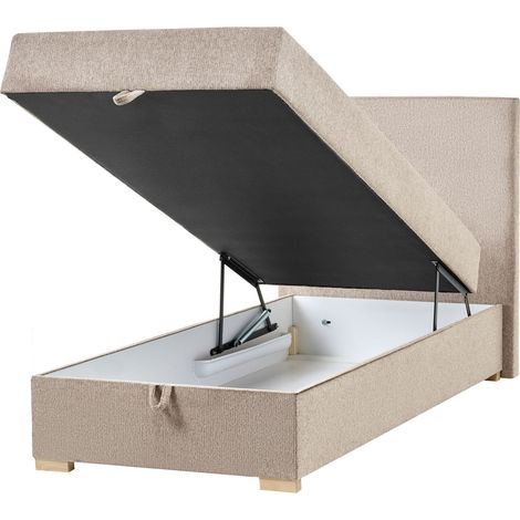 Divan Bed with Storage Taupe Fabric EU Single Size 3ft Upholstered with Storage Modern Style MAJOR