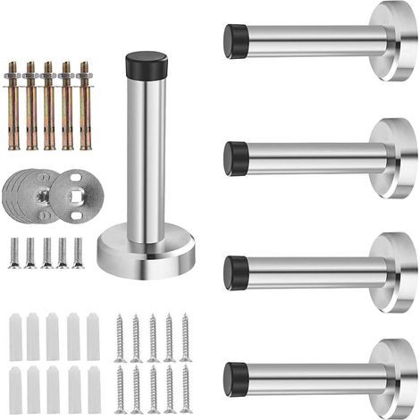 Juego de 5 topes de puerta de acero inoxidable, soporte antirrobo de acero inoxidable para puertas, soporte para manija de puerta, 9,65 cm de altura, con kit de anclaje de tornillo de expansión. (1/5)