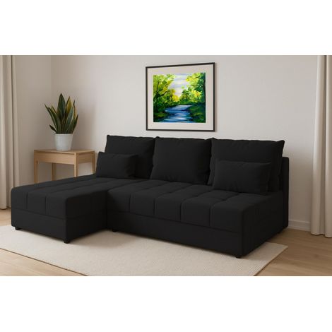 AX LIVING Ecksofa Klein mit Schlaffunktion Dolceo Dunkelgrau Steppung