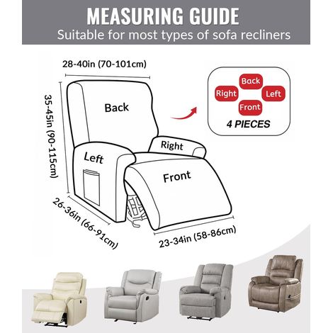 Housse de Fauteuil Relax Inclinable Electrique, Jacquard Gris Clair Extensible 4 Pièces avec Poches Café (1/5)