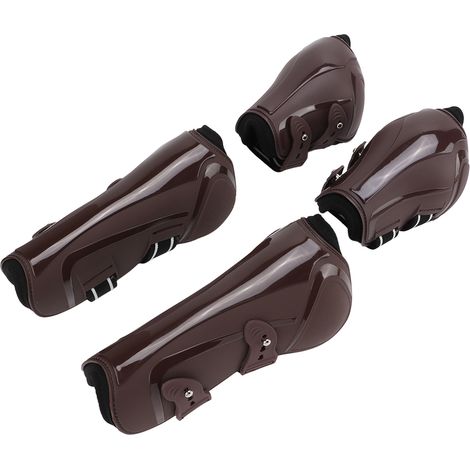 Lot de 4 guêtres de tendon pour chevaux, réglables et épaisses, pour l'avant et l'arrière, usage quotidien. Marron, taille L. (1/5)