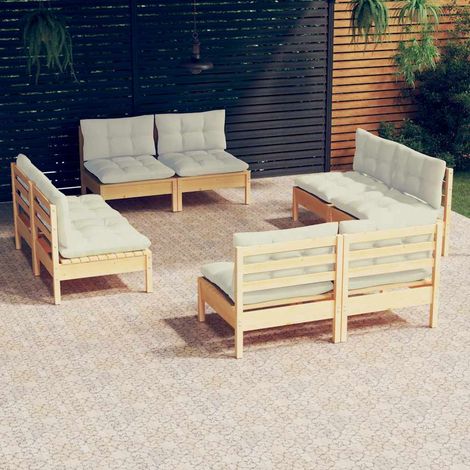 8-tlg. Garten-Lounge-Set mit Creme Kissen Kiefernholz (1/5)