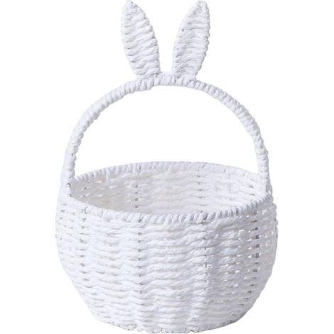 Panier de Pâques avec lapin, paniers de Pâques pour enfants, paniers de Pâques en osier avec anse en forme d'oreilles de lapin, panier tressé pour dem (1/5)