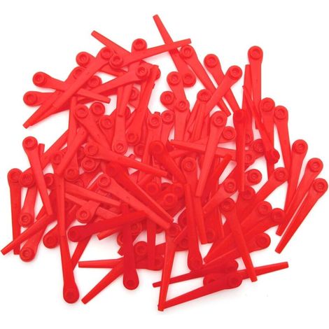 Confezione da 100 lame di ricambio in plastica per tosaerba Gardena 9823 e 9825, rosse, 70 mm