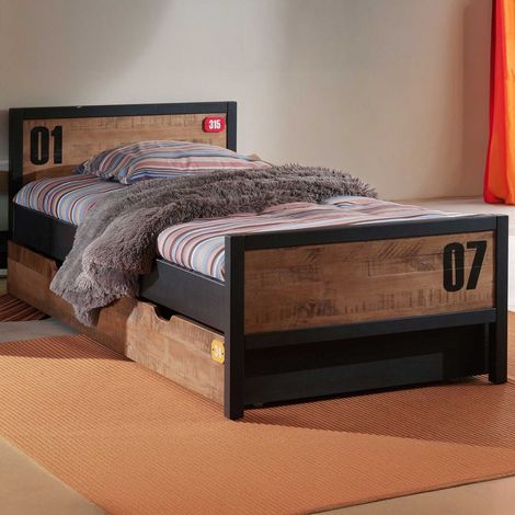 Lit Alex 90x200cm (sommier à lattes inclus) avec tiroir de lit - (1/5)