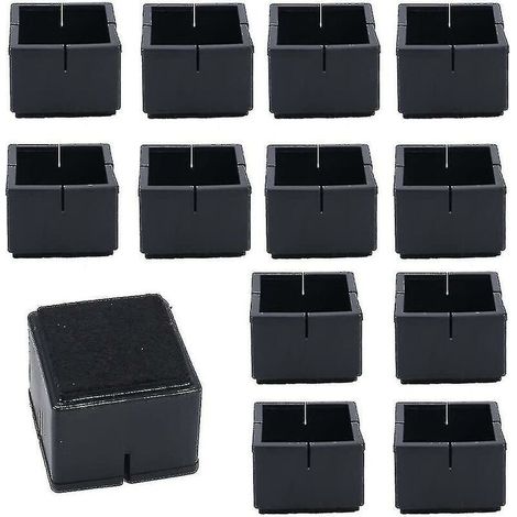 12Pcs Protege Pied de Chaise Carré 42-48mm Protège Jambes Table et Chaise PVC Capuchons Carrés avec Feutre Protege Pied de Chaise Carre Noir pour Jambes de Chaise Jambes de Table Jambes de Sofa