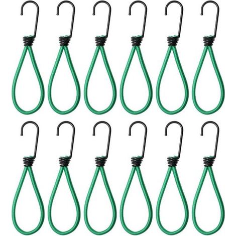 Sandows avec Crochet - 12 pièces - Corde élastique - Corde élastique avec crochets - Sandows - Élastique de tension - Convient pour la fixation de tentes de camping et de filets à bagages - 15cm - Lég (1/5)