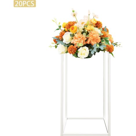 Lot de 20 présentoirs à fleurs carrés en métal blanc, cadres géométriques, support colonne, centre de table vase, pour décoration de mariage, fête, cérémonie et réception (40cm haut) (1/5)
